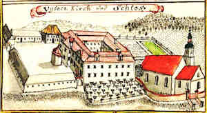 Vysoca. Kirch und Schlos - Zamek i koci, widok z lotu ptaka